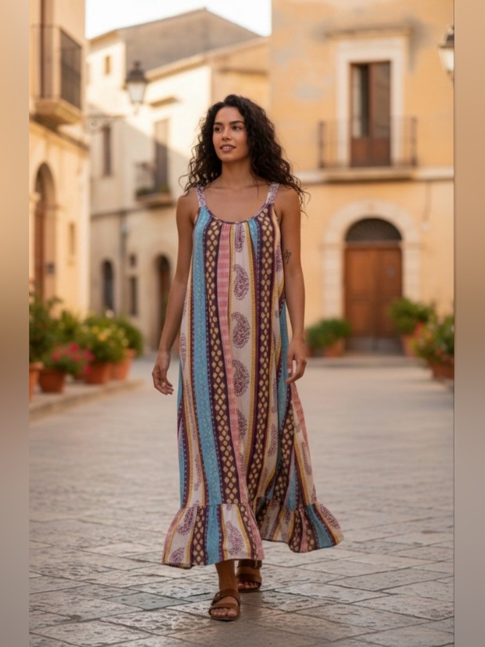 H073 NWT Rhea Costa S/M  ptp 19 Multicolor Striped Paisley Maxi Dress